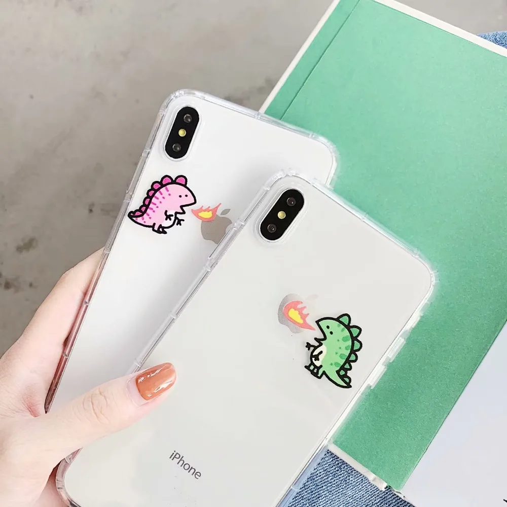 

Cute Cartoon Dinosaur Phone Case For iPhone X case XS Max XR transparent Soft Tpu Cover For iPhone 7 8 6s Plus Case Coque Funda