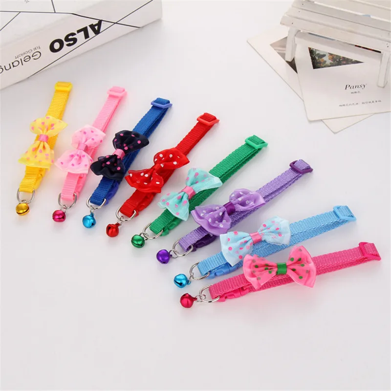 

Adjustable Polyester Dog Cat Collars With Bowknot Bells Charm Necklace Pet Little Dogs Collar For Cat Collars Pet Supplies