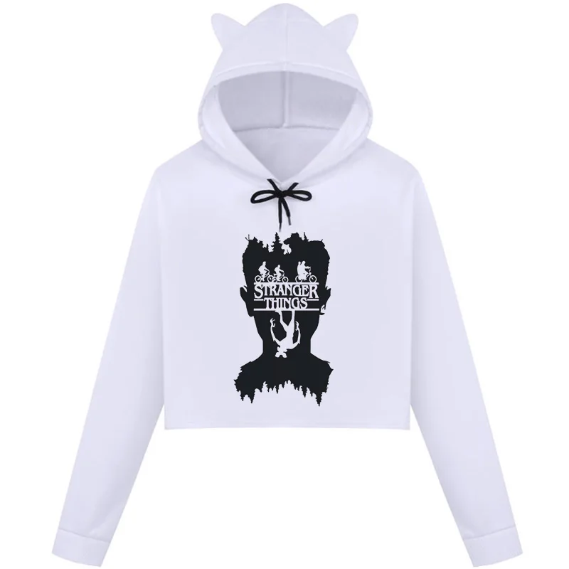 

New Kpop Harajuku Kawaii Hoodies Women Punk Korean Style Women Sweatshirt Stranger Things Fashion Print Crop Top Women Plus Size