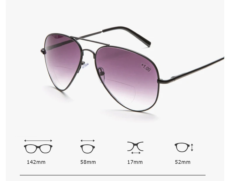 Бифокальные очки для чтения для мужчин и женщин, металлическая оправа, очки пилота для рыбалки, диоптрийные очки для дальнозоркости+ 1,0+ 1,5+ 2,0+ 2,5+ 3,0+ 3,5