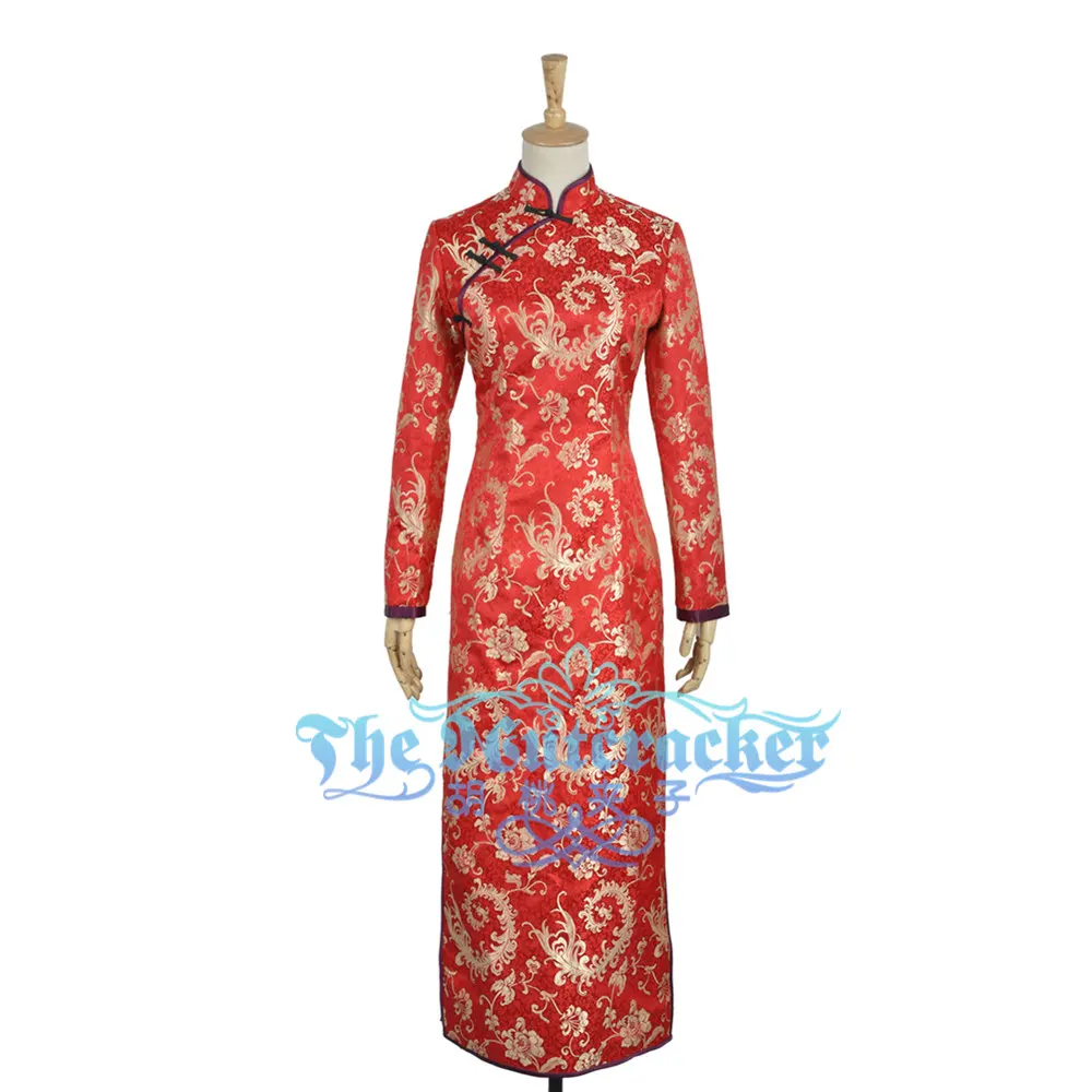 

Food Wars: Shokugeki no Soma Megumi Tadokoro Cosplay Costume Custom Made Long Sleeve Red Printed Cheongsam Cos Outfit For Adult