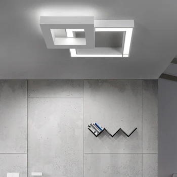 

LED Modern Geometric Iron Acryl Black White Diammable Lamparas De Techo Lustre Chandelier Lighting For Foyer Bedroom