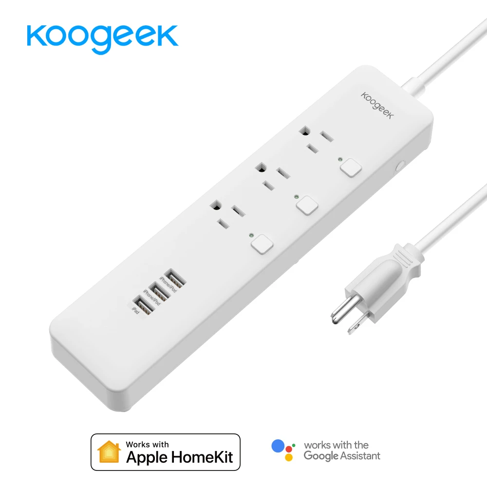 Смарт-розетка Koogeek USB Мощность полосы розетка Стабилизатор напряжения с индивидуальной системой контроля 3-выход для Apple HomeKit/Google Assistant