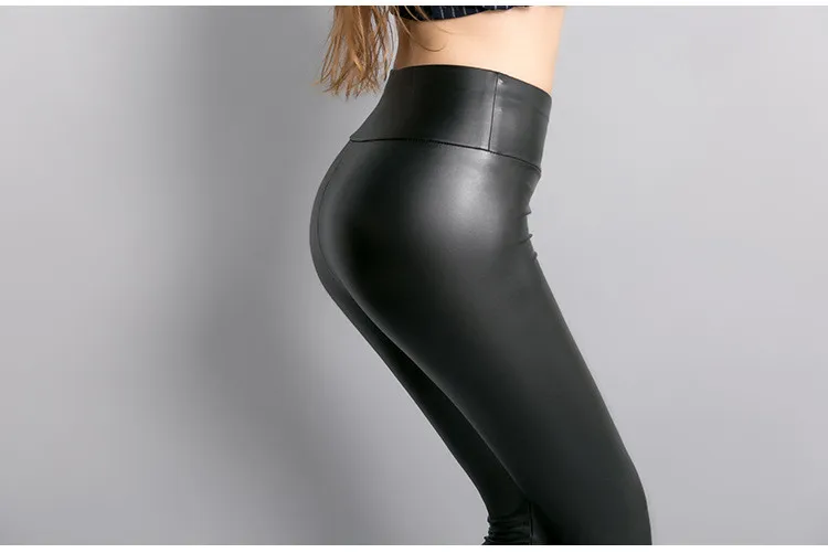 Для женщин черные кожаные штаны женские из искусственной кожи обтягивающие леггинсы Высокая талия леггинсы для плюс размеры мотобрюки