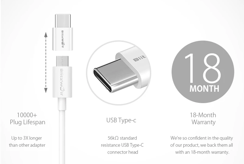 BlitzWolf BW-A2, 2 шт./лот, Micro USB для usb type-C, USB C, адаптер для мужчин и женщин, преобразующий разъем для Xiaomi, для телефонов huawei