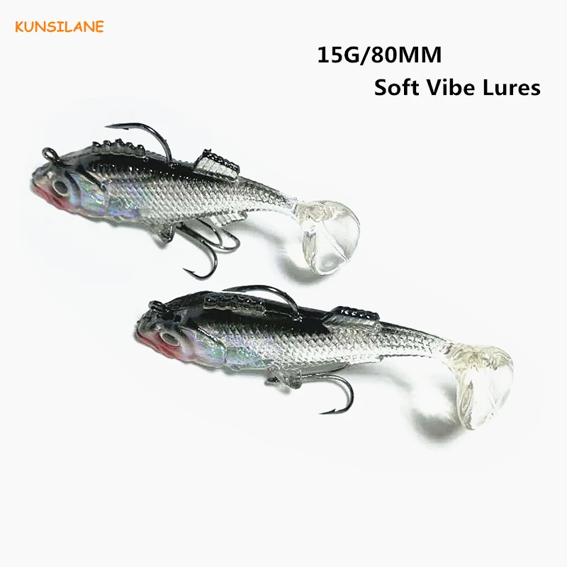 

2pcs/lot Soft Plastic Vibe Fishing Lure 15g 80MM Jig Heads Flathead Bream Soft Artificial Bait Fishing Lure Mullet paddle tail