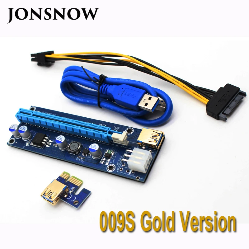 6PCS/LOT 009S Risers PCIe PCI-E PCI Express Riser Card 1X 4x 8x 16x USB 3.0 Data Cable for BTC Miner with 2 LEDs