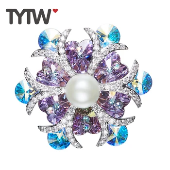 

TYTW Crystals from Austrian Elegant brass plated rhodium high quality women dress brooch for women