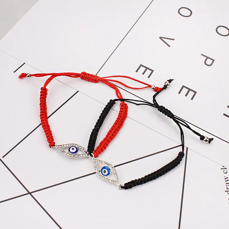 1pc black/red string crytal pave alloy evil eye charm woven turkish