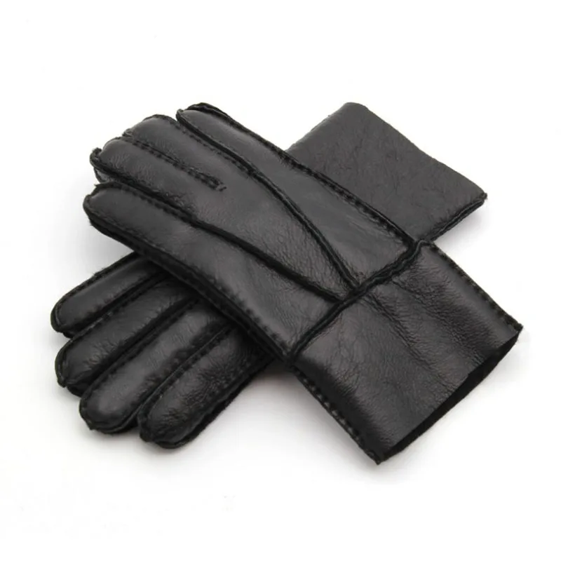 New Men Fur Gloves Male Winter Warm Sheep Leather Gloves Lovers Women's Outdoor Thick Manual Gloves Mittens Men Waterproof