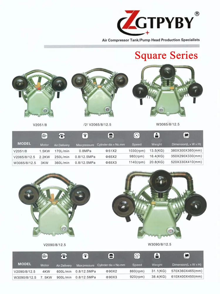 V2090/8/12,5 220 В/380 В 4 кВт портативный поршневой воздушный компрессор с ременным приводом, поршневая головка для воздушного компрессора