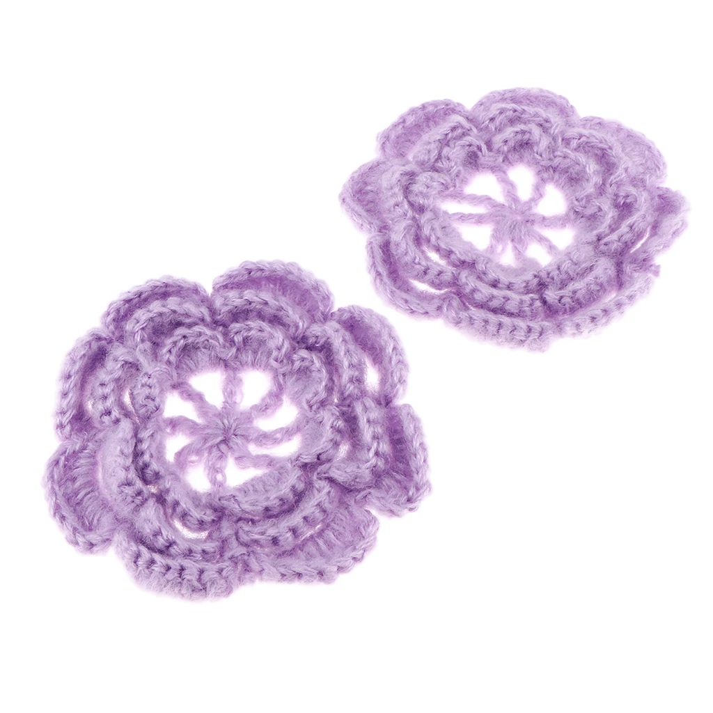 2Pcs Handmade Large Crochet Flowers Crafts Embellishment Applique DIY