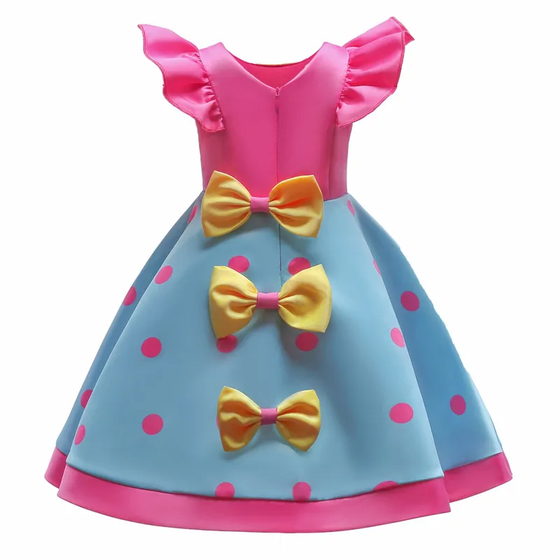 Kids Girls Colorblock Candy Wave Dot Bow 3-8 Years Old Kid Princess Dress Small Flying Sleeve Child Wedding Dress02