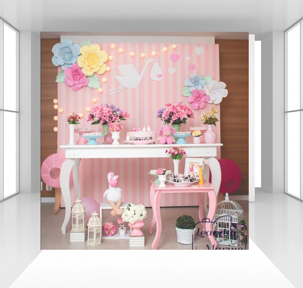 Фон для фотосъемки в розовую полоску фон для детских праздников реквизит для фотостудии декор для вечеринки в честь Дня Рождения стол десерт CZ-140