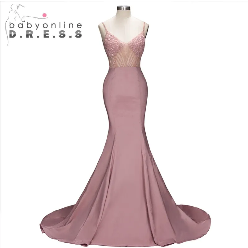 

Babyonlinedress Elegant Backless Mermaid Prom Dresses Long Sexy V Neck Sweep Train Evening Prom Gowns Vestido De Festa Longo