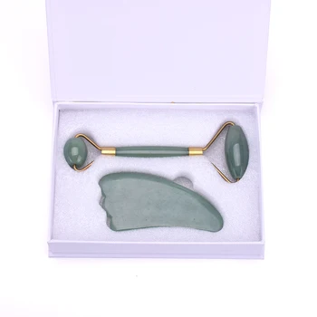 

Jade Massage Roller Pure Copper Bracket Green Aventurine Stone Face Skin Care Wrinkle Removal Guasha Tool With Gift Box
