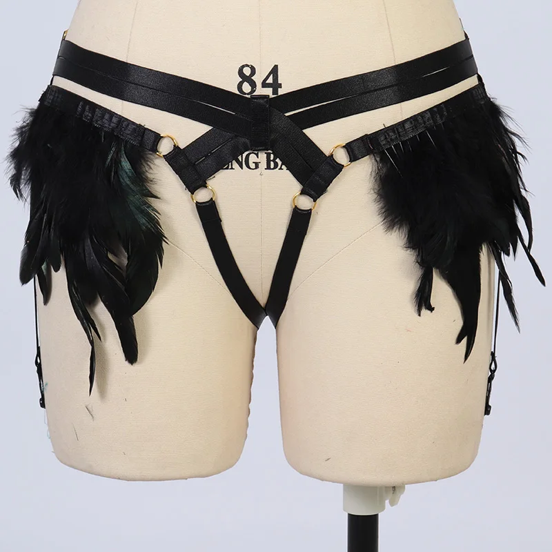 

Elasticity Adjustable Feather Garter Belt Black Body Harness Bohemia Clothes Goth Garter Belt Punk Rave Sexy Bondage Lingerie
