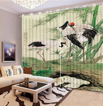 

Classic Home Decor Home Bedroom Decoration 3D Curtain Color Painting Bird Leaf Moon Curtains For Bedroom 3D Window Curtain
