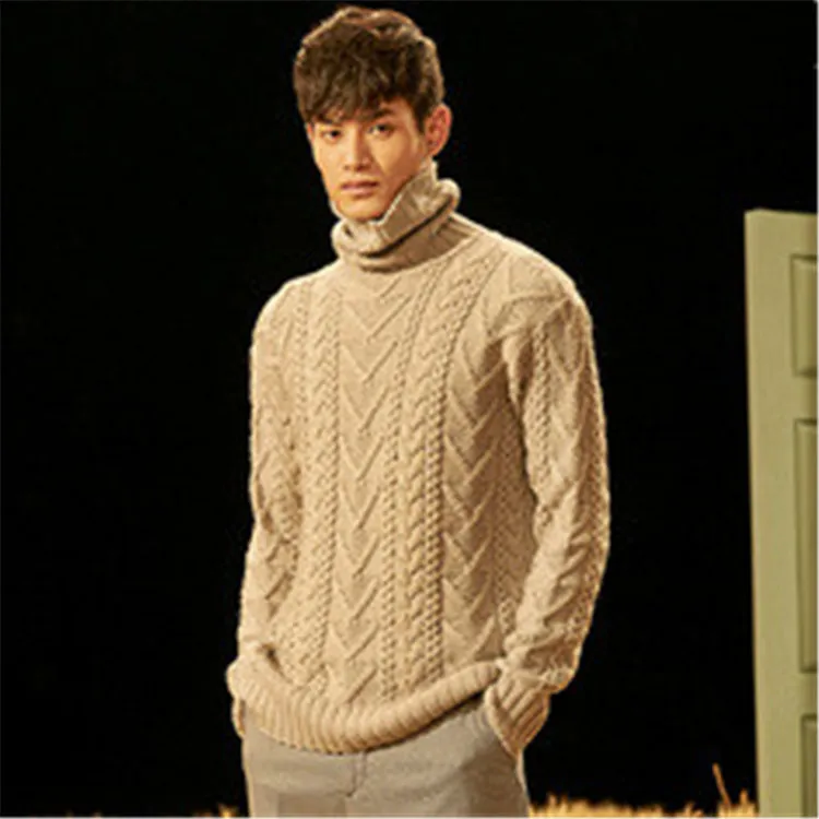 Новая мода ручная работа чистая шерсть вязаный мужской водолазка толстый пуловер свитер один и более размер