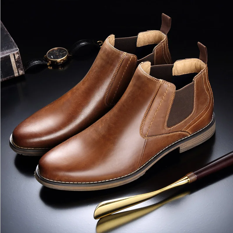 cut Couro Do Moda Homens Grande Tamanho Genuíno Botas Chelsea Sapatos Altas Vestido De Estilo High Black Vryheid brown Casual Vintage Formal tz4Xww
