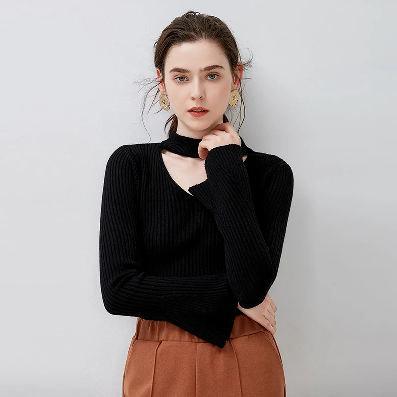 GOPLUS 2019 Fashion Winter Knitted Sweater Women Solid Sexy Halter Neck Flare Sleeve Sweater Female Pullover Casual Sweater Top