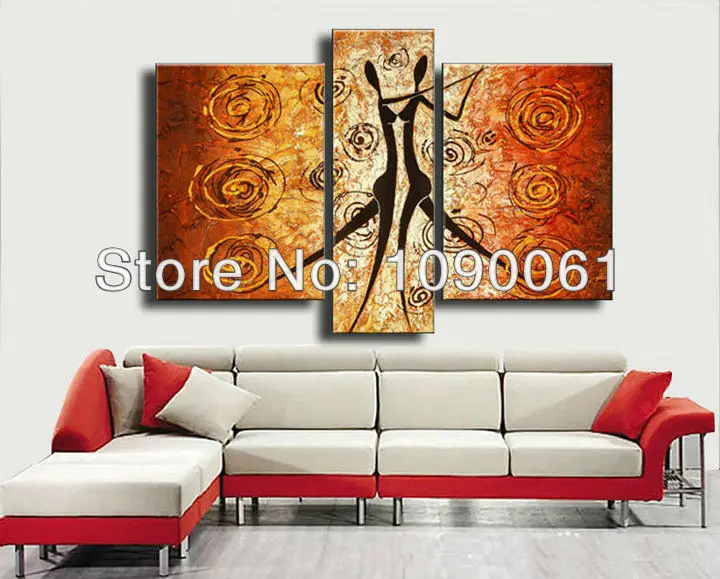 Handmade textured Group Triptych Wall Paintings Lovers Dancing Home
