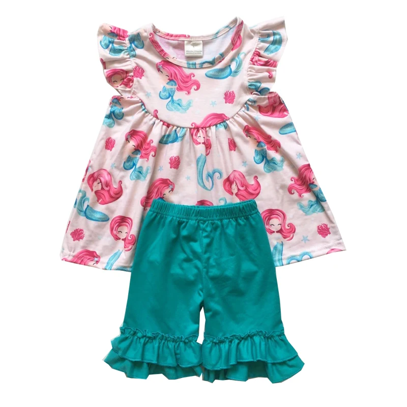 

2019 summer new girl baby children clothes round neck cartoon print pattern short sleeve pants girl set
