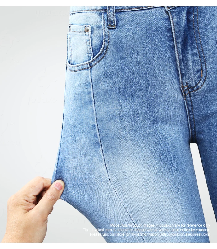 2160 Youaxon новые джинсы с жемчужинами, женские Стрейчевые лоскутные джинсы средней высоты с высокой талией, обтягивающие джинсы OL для женщин