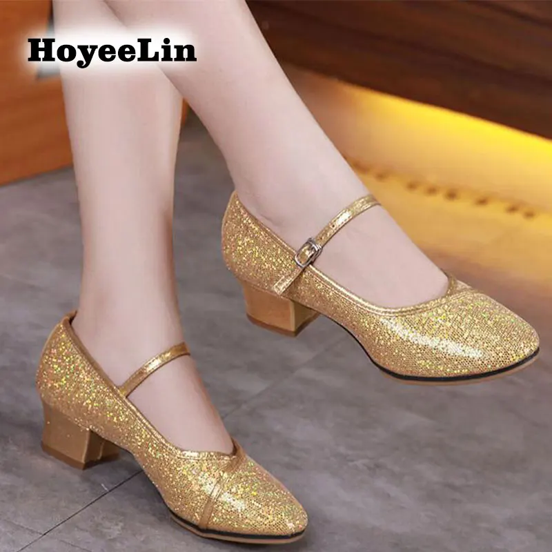 HoYeeLin/современная танцевальная обувь для женщин в возрасте; женская обувь на низком каблуке с блестками; Танцевальная обувь для танго