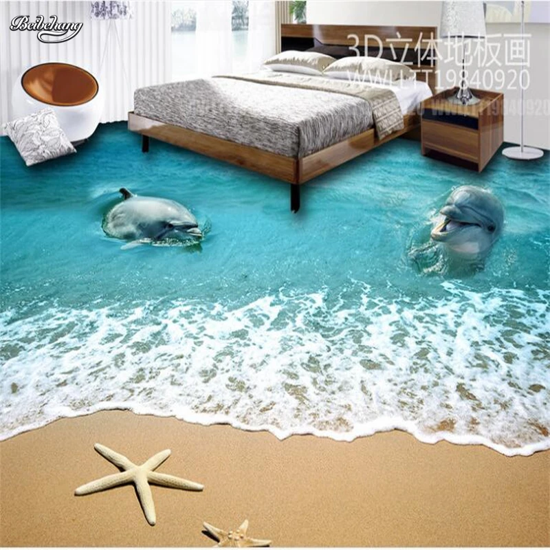beibehang Custom large-scale mural summer beach dolphin 3D floor three-dimensional painting thick waterproof pvc wear film agf a86bhmw large torque 55kg 0 110sec magnetic waterproof hv programmable brushless digital std servo for 1 8 scale model car