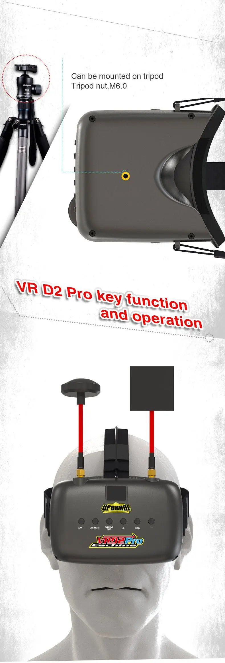 VR D2 Pro 5 дюймов 800*480 40CH 5,8G разнообразие FPV очки w/DVR объектив регулируемый