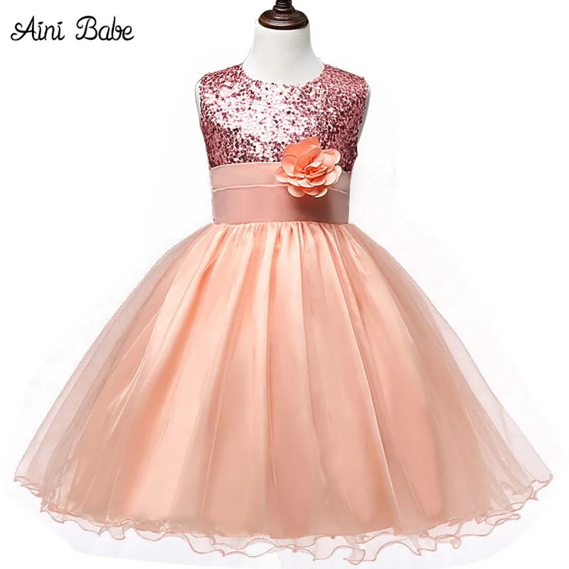 

Aini Babe 0-12 Years Hot Selling Baby Girls Flower Sequins Dress High quality Party Princess Dress Children Kids Clothes Outfits