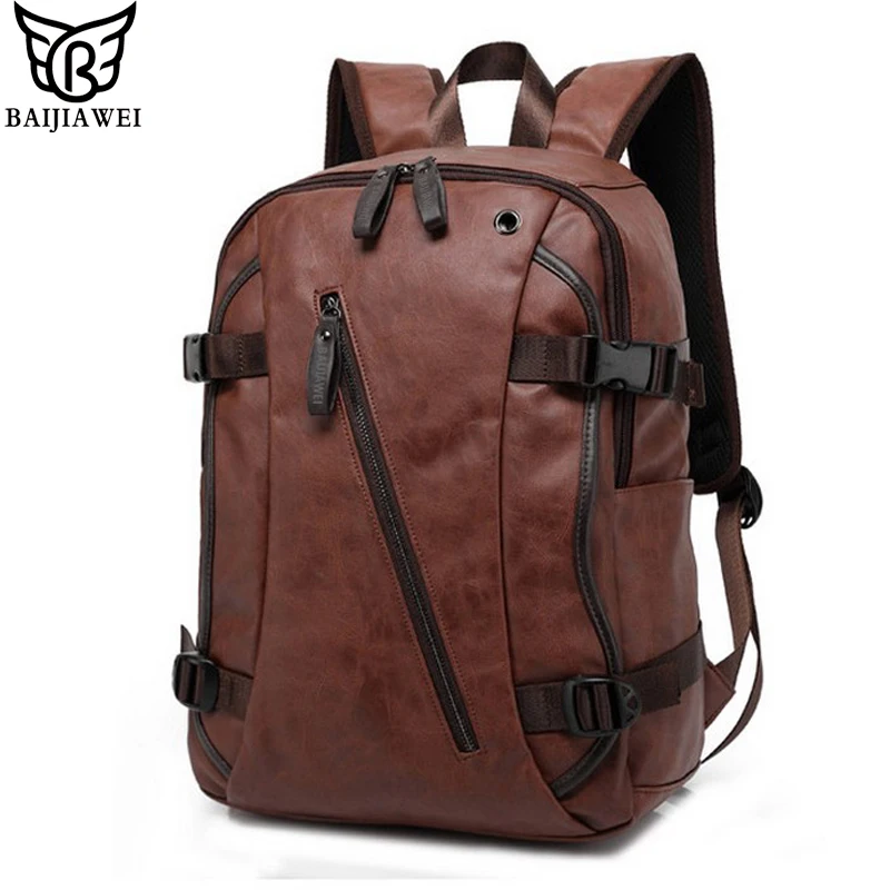 Baiji hombres PU charol mochilas de cuero de moda para hombre Mochila y bolsas de viaje Western College Style bolsas Mochila femenina Baiji hombres PU charol mochilas de cuero de moda para hombre Mochila y bolsas de viaje Western College Style bolsas Mochila femenina