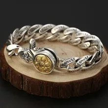 Чистый 925 стерлингового серебра Siilver Тибетский шесть слов Proveb браслет буддийский Ом Мани Падме Хум Ваджра браслет счастливый Тибетский мужской браслет