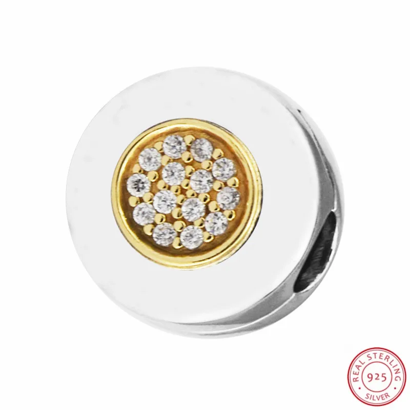 

Chic LOGO Clip Beads with Central 14K Gold & Clear CZ for Women Jewelry Making DIY Fit PANDORA Charms Silver 925 Original CL039K