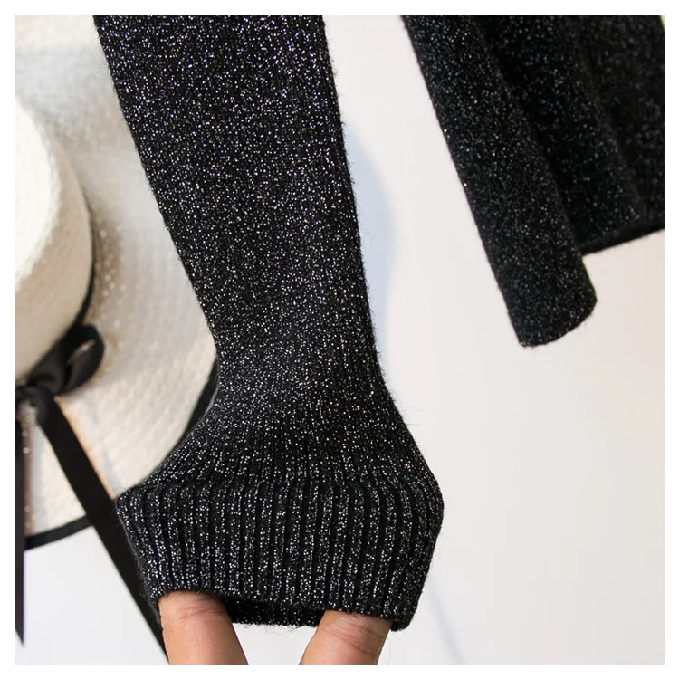 11 color! Glitter Women Pullover Sweater High Elasticity Ribbed Slim Sparkle Jumper Top Autumn Winter Basic Female Shiny Sweater