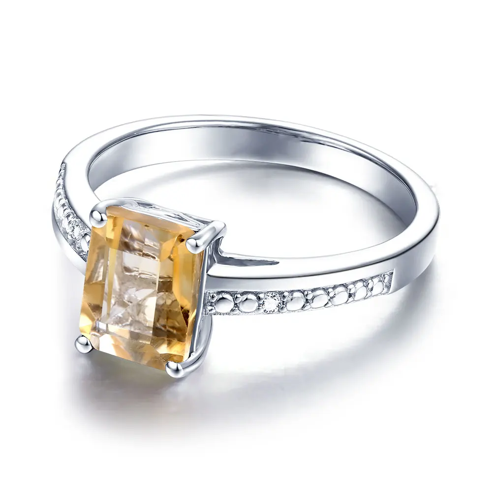 DOUBLE-R 1.6ct Natural Citrine Real Diamond 925 Sterling Silver Gemstone Ring Embroidery