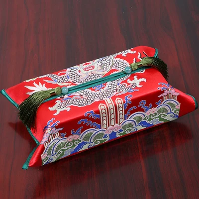 

High End Chinese Dragon Phoenix Tissue Boxes Cover Decorative Napkin Case Thicken Silk Brocade Ethnic Facial Kleenex Box Covers
