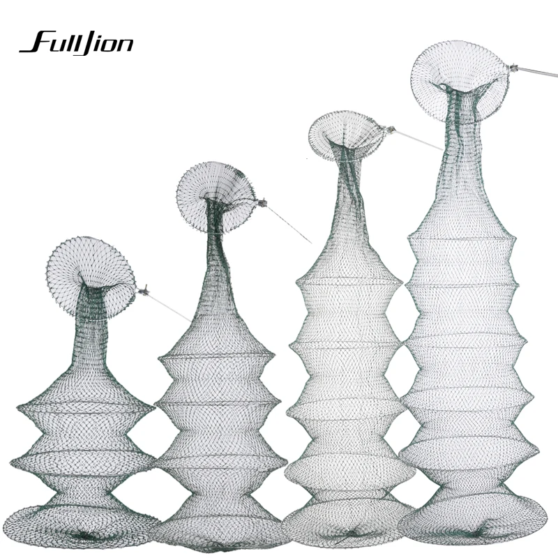 

Fulljion Fishing Net Fish Trap Folding Round Metal Frame Nylon Mesh Crab Shrimp Fishing Landing Tackle Tools Casting Network