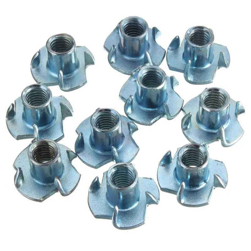 New Arrival 10Pcs M6x10mm Four Pronged Tee Nuts Captive Blind Inserts
