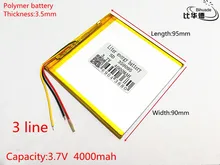 3 line 3.7 V 4000 mah tablet battery gm lithium polymer battery 359095 Li-ion battery for MP3 MP4