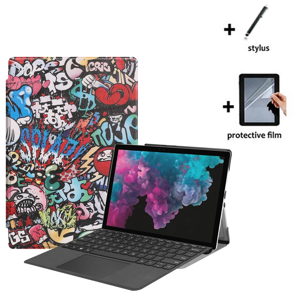 

3in1 Luxury Folio Stand Leather Case Cover +1x Screen Protector +Stylus For Microsoft Surface Pro 6 5 4 1724 1796 2017 Pro6 2018