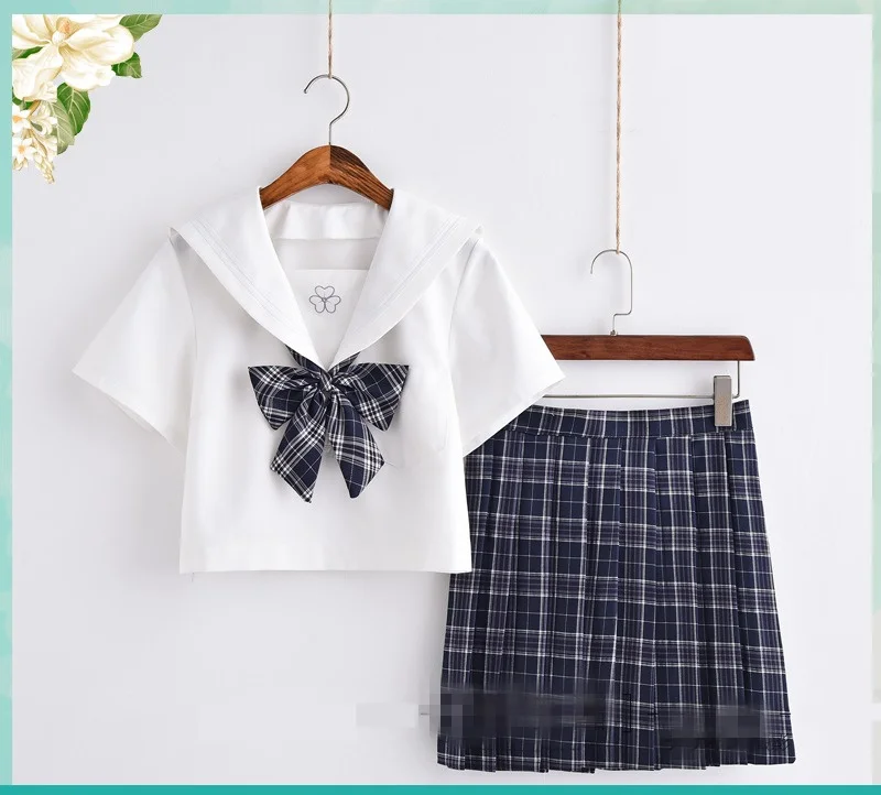 Short sleeve Новая японская школьная форма, костюм моряка, топы+ галстук+ юбка, темно-синий стиль, Студенческая Одежда для девочек, большие размеры, Lala, костюмы для болельщиц - Цвет: Short sleeve