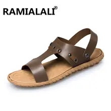 Брендовые мужские босоножки, тапочки из натуральной воловьей кожи; мужские уличные летние туфли; Повседневные кожаные босоножки