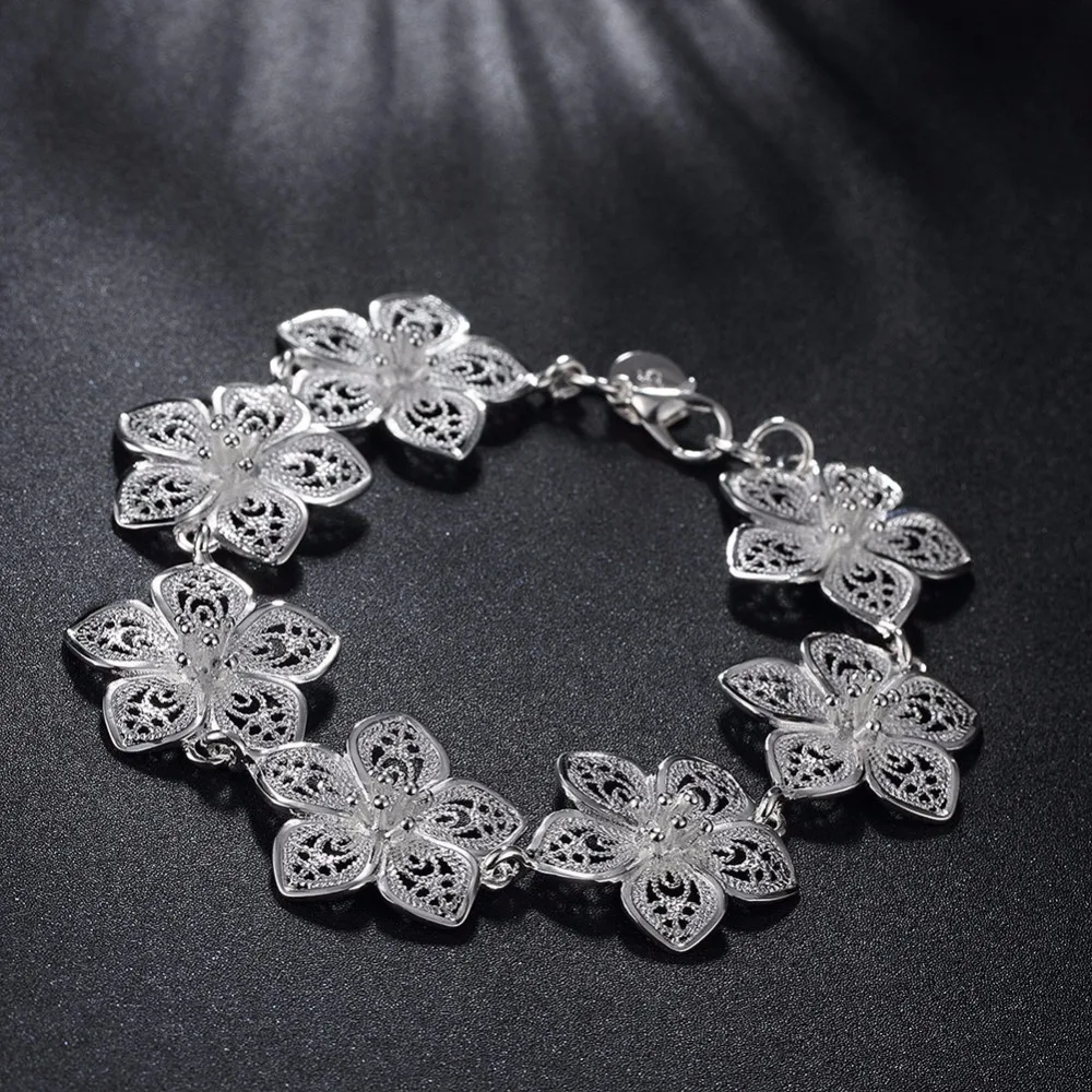 LQ-H317, подарок для потери денег,, опт, посеребренный браслет для женщин, серебро, Мода 925, ювелирный браслет в виде цветка
