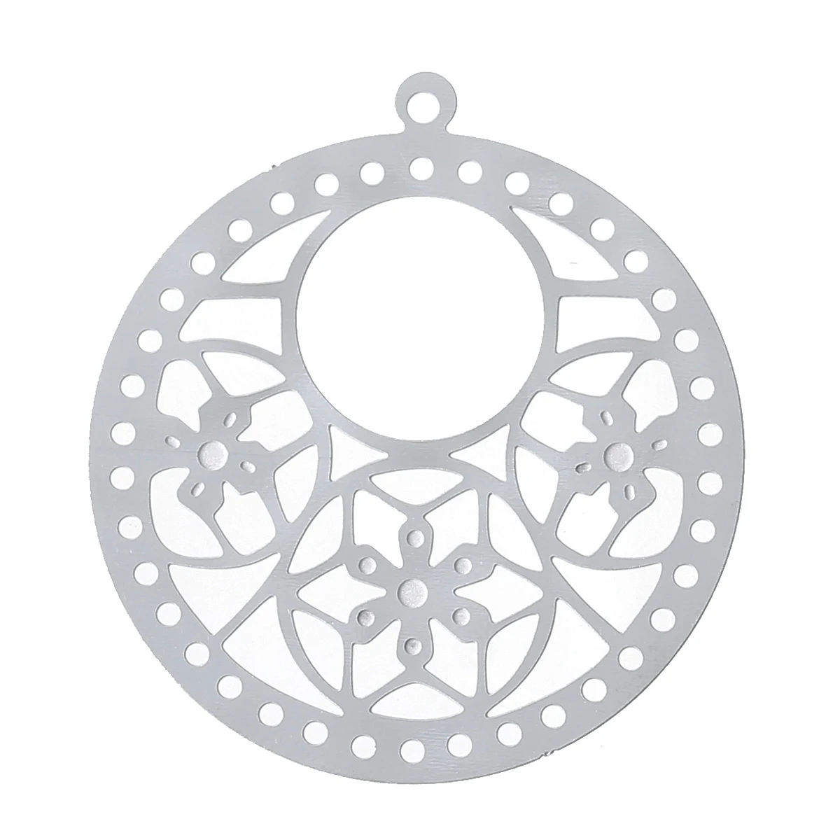 

DoreenBeads Filigree Stainless Steel Charm Pendants Round Silver Tone Flower Hollow Carved 35mm(1 3/8") x 32mm(1 2/8"),2 Pieces