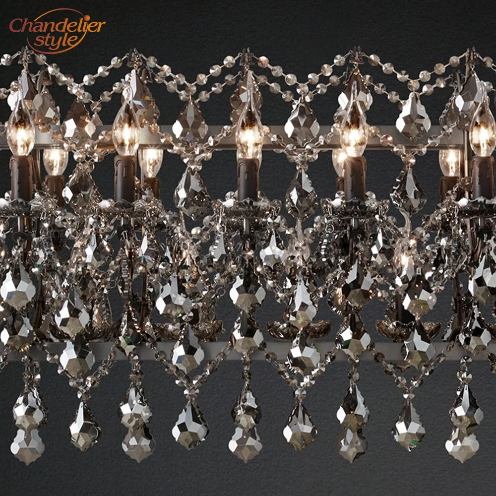 19th C. Прямоугольная люстра Rococo из железа и хрусталя линейная серая хрустальная