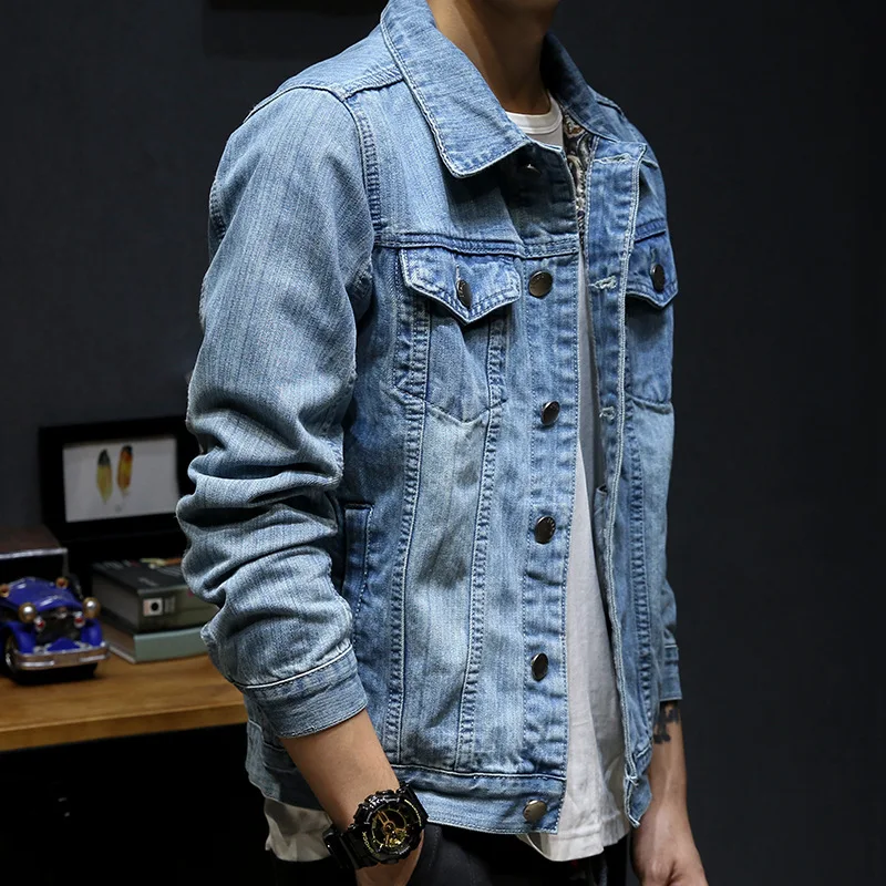 

LEDINGSEN Distressed Blue Denim Jacket Men Spring Ripped Jeans Jacket Coat Male Slim Fit Casual Coats Cotton Plus Size 3XL