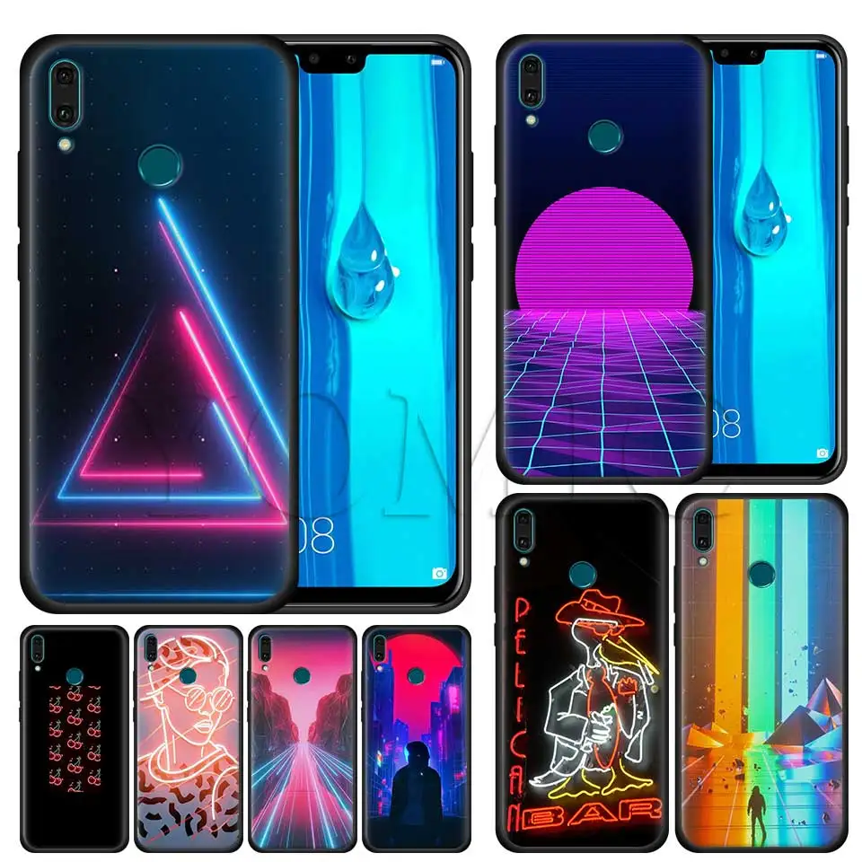 

Neon retro Black Case for Huawei Honor Y9 Y7 Y6 Y5 2019 Honor 20 Pro 10 20 Lite 8X V20 Silicone Case