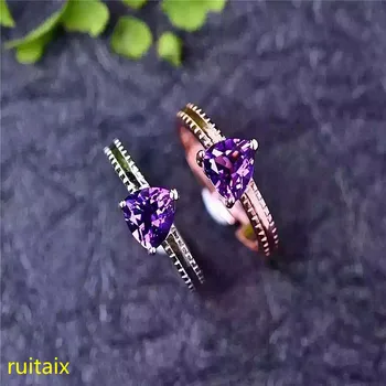 

KJJEAXCMY fine jewelry 925 sterling silver inlaid with gemstone natural triangle amethyst ring jewelry.